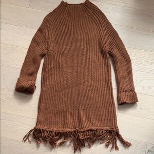 Brown Knit Sweater with Fringe